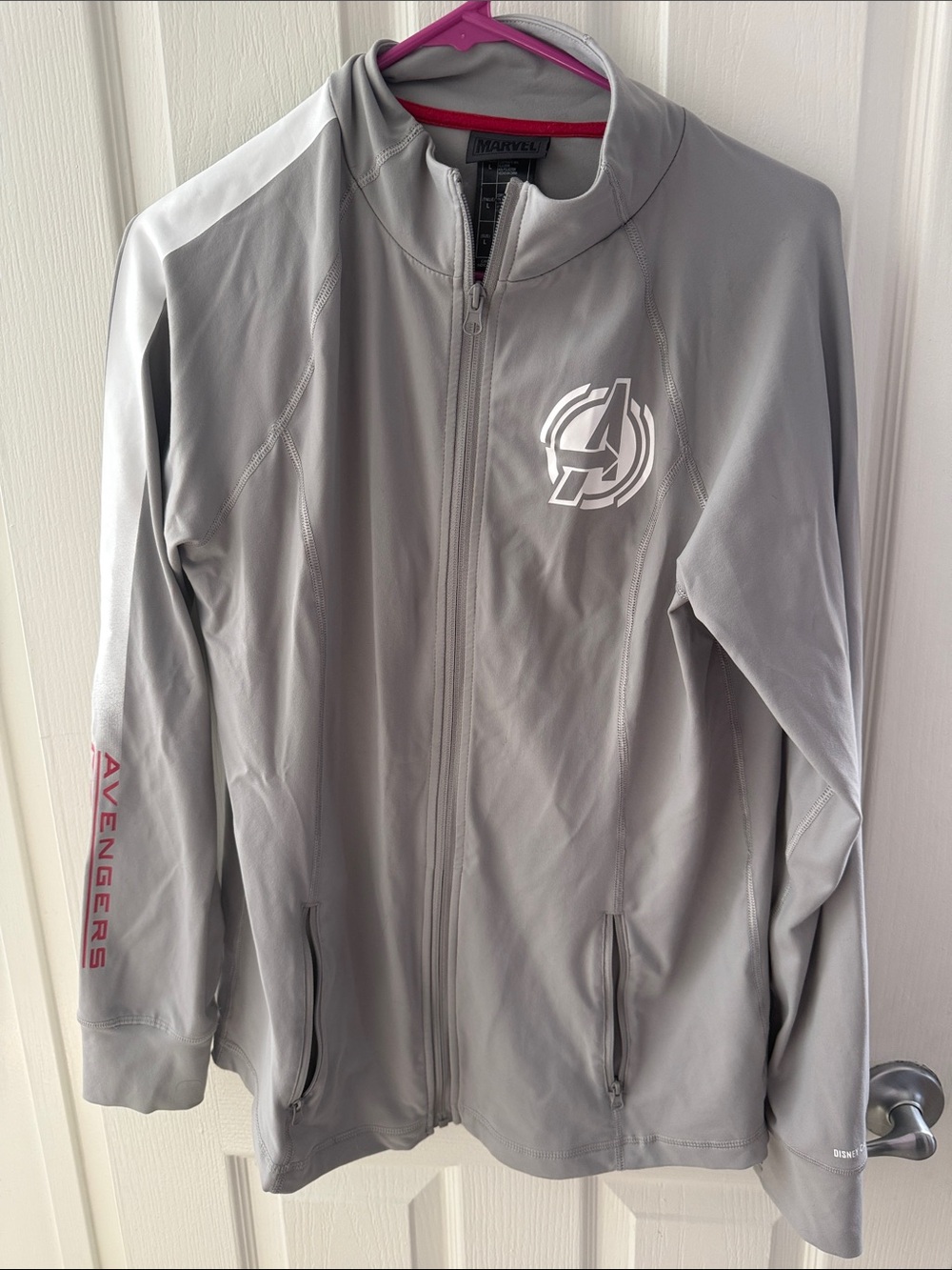 Marvel Women’s Light Gray Avengers Full-Zip Performance Jacket with White Logo